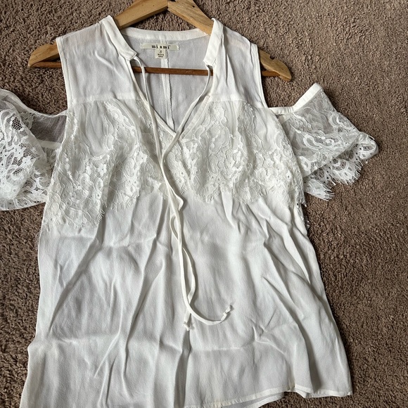 MIAMI - FLORAL LACE COLD SHOULDER BLOUSE TOP CREAM WHITE MEDIUM - NEW - Picture 10 of 11